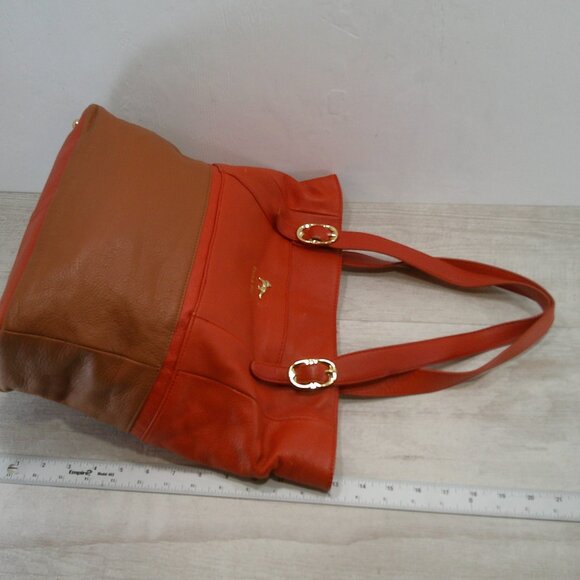 Emma Fox Large Leather Orange & Brown Color block gold tone Hardware Purse Bag - Picture 10 of 15